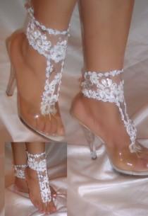 wedding photo -  Barefoot Sandals, Wedding Sandals, White Lace Barefoot Sandals, Beach Bride Sandals, Wedding Barefoot Sandals, Bridal Bottomless Sandals - $18.99 USD