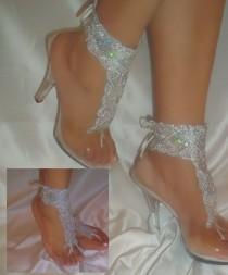 wedding photo -  Barefoot Sandals, White Silver Sequin Bottomless Beach Bride Sandals, Wedding Sandals, Ankle Bracelets, Sequin Bridal Barefoot Sandals - $18.99 USD