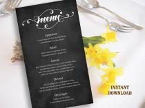 wedding photo -  Printable Wedding Menu Template DIY Menu Card Template, Script Menu Template, Editable Menu, Black Chalkboard Menu Download Calligraphy Menu - $8.90 USD