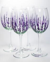 wedding photo -  Lavender Wine Glasses Wedding, Mothers Day Gift, Hand Painted Personalized Bachelorette Party Glasses, Lavender glasses Garden Party favor, 4 glasses - $102.00 USD