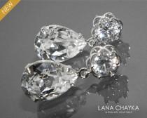 wedding photo -  Clear Crystal Bridal Earrings Camellia Crystal Earrings Swarovski Rhinestone Silver Cz Earrings Sparkly Wedding Earrings Bridesmaids Jewelry - $26.90 USD