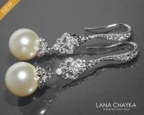 wedding photo -  Bridal Pearl Chandelier Earrings Swarovski 10mm Ivory Pearl Silver Earrings Wedding Pearl Jewelry Bridesmaid Earrings Pearl Dangle Earrings - $32.90 USD