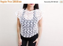 wedding photo -  ON SALE On Sale, Lace Mini Blouse, White sleeveless lace top, Party dress, Sexy bikini top, Unique lace clothing, Crochet sexy woman suit - $75.65 USD