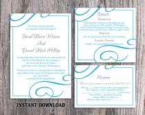 wedding photo -  Wedding Invitation Template Download Printable Wedding Invitation Editable Blue Invitations Elegant Invites Turquoise Wedding Invitation DIY - $15.90 USD