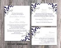 wedding photo -  Wedding Invitation Template Download Printable Invitations Editable Leaf Invitation Navy Invitations Blue Invitation Silver Gray Invitation - $15.90 USD