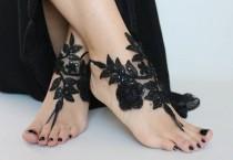 wedding photo -  Black Lace sandals for wedding, Foot Jewelry bridal sandals, wedding sandal, Embroidered anklet, sandles for wedding, Beach sandles, Gothic - $29.90 USD