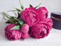 wedding photo -  Dark pink bouquet, Peonies arrangement, Wedding floral decor, Artificial realistic flowers in vase, Real touch fake peony, Table centerpiece - $95.00 USD