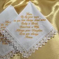 wedding photo -  Wedding Handkerchief Gift for Mother of the bride from the Bride Personalized hankie Wedding gift for Mom from daughter Custom Hanky in law - $18.00 USD