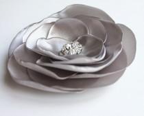 wedding photo -  grey flower hair pin, bridal accessory, brides flowers, rhinestone bead