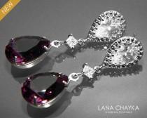 wedding photo -  Amethyst Crystal Earrings Purple Chandelier Earrings Swarovski Amethyst Teardrop Rhinestone Earrings Bridal Bridesmaids Jewelry Prom Jewelry - $30.90 USD