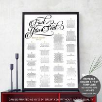 wedding photo - Printable, wedding seating chart, template, alphabetical ,poster, seating plan, Instant download, seating chart, S10