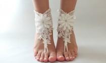 wedding photo -  Beach wedding Barefoot Sandals İvory Wedding Barefoot Sandals, Lace Barefoot Sandals, Bridal Lace Shoes, Floral Shoes, Anklet, Bridesmaid - $29.90 USD