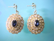 wedding photo -  Blue Rhinestone Earrings, Sapphire, Pierced Earrings, Wedding Jewelry, Rhinestone Bridal Earrings, Sparkly Earrings, Diamante Earrings, Deco