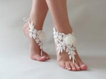 wedding photo -  Beach wedding Barefoot Sandals İvory Wedding Barefoot Sandals, Lace Barefoot Sandals, Bridal Lace Shoes, Floral Shoes, Anklet, Bridesmaid - $26.90 USD
