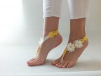 wedding photo -  ivory Yellow sandals Beach wedding Barefoot SandalsWedding Barefoot Sandals, Lace Barefoot Sandals, Bridal Lace Shoes, - $25.90 USD