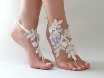 wedding photo -  Beach wedding barefoot sandals Nude shoes, Bridal party, Bridesmaid gifts Ivory lilac Flowers Lace Barefoot Sandals Wedding Barefoot - $26.90 USD