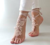 wedding photo -  5 Pairs, 7 Colors Bridesmaid Gifts barefoot sandals,ivory Lace Sandals Beach wedding shoes, beach anklets, Beach Wedding barefoot sandals, - $120.00 USD