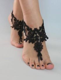 wedding photo -  Black Lace Barefoot Sandals, Nude shoes, Foot jewelry, Bridal shoes, Sexy, Yoga, Anklet , Bellydance, Steampunk, Beach Pool - $24.90 USD