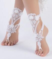 wedding photo -  Unique Bridal Shoes White lace barefoot sandals wedding barefoot, Flexible wrist lace sandals Beach wedding barefoot sandals, - $35.90 USD