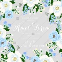 wedding photo -  Wedding invitation on light background with blue rose flowers