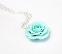 wedding photo -  Mint green rose, mint green flower necklace, mint Rose necklace, Wedding Jewelry Gift