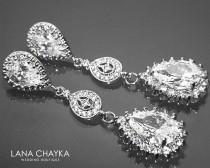 wedding photo -  Cubic Zirconia Chandelier Bridal Earrings Teardrop CZ Silver Earrings Bridal Crystal Jewelry Wedding CZ Earrings Bridal Bridesmaids Jewelry - $36.50 USD