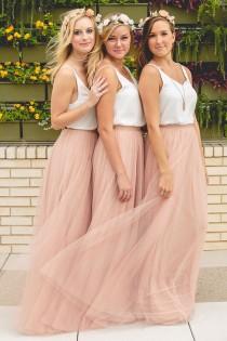 wedding photo -  Simple V-Neck Sleeveless Tulle Ruched Floor-Length A-Line Bridesmaid Dress