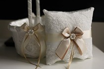 wedding photo -  Champagne Wedding Basket \ Champagne Wedding Pillow \ Champagne Flower Girl Basket \ Champagne Ring Bearer Pillow \ Champagne Bearer