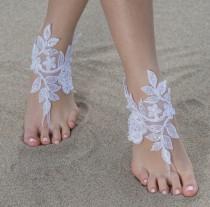 wedding photo -  White Beach wedding Barefoot Sandals White Lace Barefoot Sandals, Lace Barefoot Sandals, Bridal Lace Shoes,Foot Jewelry Bridesmaid Sandals, - $28.90 USD