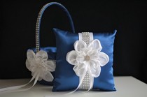 wedding photo -  Blue Ring Bearer Pillow  Blue Flower Girl Basket  Royal Blue Wedding Pillow Basket Set  Blue White Basket  Wedding Blue White Bearer