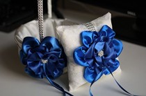 wedding photo -  Ivory Royal Blue Wedding Baske and Ring Pillow \ Blue Wedding Accessories Set \ Basket Pillow Set \ Cobalt Royal Blue Flower Girl Basket Bearer Pillow
