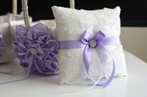 wedding photo -  Violet Ring Bearer Pillow \ Violet Flower Girl Basket \ Light Purple Bearer Pillow \ Lilac Wedding Basket \ Violet Wedding Pillow Basket Set