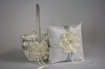 wedding photo -  Ivory Ring Bearer   Ivory Wedding Basket \ Cream Wedding Ring Pillow & Flower Girl Basket \ Wedding Ring Holder   Petals Basket Pillow Set