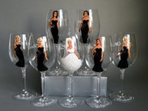 wedding photo - Bridal Party Wine Or Champagne Glasses Bridesmaids Gift - Personalized Caricatures Handpainted To Their Likeness