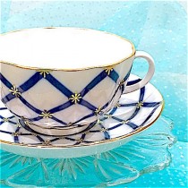 wedding photo - Cobalt Blue Tea Cup And Saucer, Antique Tea Cup, Blue White Teacup Set, St. Petersburg Russia, Vintage China