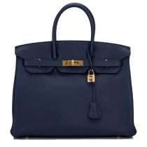 Hermes Birkin Bag 35cm Blue Sapphire Clemence Gold Hardware wedding photo - Hermes Birkin Bag 35cm Blue Sapphire Clemence Gold Hardware