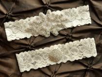 Wedding Garter Set, Bridal Garter Set - Ivory Lace Garter, Keepsake Garter, Toss Garter, Crystal Embellishment Ivory, Ivory Wedding Garter wedding photo - Wedding Garter Set, Bridal Garter Set - Ivory Lace Garter, Keepsake Garter, Toss Garter, Crystal Embellishment Ivory, Ivory Wedding Garter