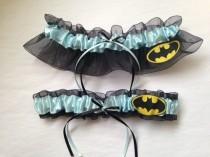 Light Blue & Black Batman Wedding Garter Set - Plus Size Also Available wedding photo - Light Blue & Black Batman Wedding Garter Set - Plus Size Also Available