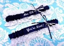 lacy Navy and white Police Wife garter set, You're next garter set, fine line garter, handcuffs wedding garter, Police garter, badge number wedding photo - lacy Navy and white Police Wife garter set, You're next garter set, fine line garter, handcuffs wedding garter, Police garter, badge number