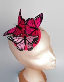 Butterfly fascinator, fuchsia fascinator,Kentucky derby hats,bright pink cocktail hat, pink headdress,Derby fascinator,pink headpiece wedding photo - Butterfly fascinator, fuchsia fascinator,Kentucky derby hats,bright pink cocktail hat, pink headdress,Derby fascinator,pink headpiece