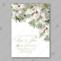 wedding photo -  Soft white peony wedding invitation vector card template