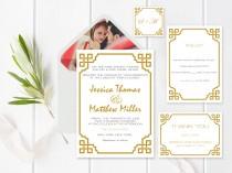 wedding photo -  Wedding Invitation Suite Templates, Gold Vintage Wedding Invitation Kits, Printable Wedding Invitation Suite, Editable Text, DIY You Print - $20.00 USD