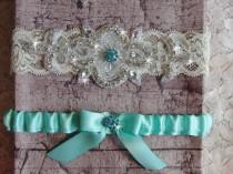 Aqua Blue Wedding Garter Set, Wedding Dress, Lace and Satin Bridal Garter, Something Blue Garter, Rhinestone Garter, Wedding Garder wedding photo - Aqua Blue Wedding Garter Set, Wedding Dress, Lace and Satin Bridal Garter, Something Blue Garter, Rhinestone Garter, Wedding Garder