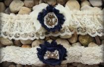 MARINA Nautical Garter Set - Military Garter, U.S. Marines Garter, U.S. Navy Garter Beach Wedding Accessory Blue Garter Anchor Garter Pirate wedding photo - MARINA Nautical Garter Set - Military Garter, U.S. Marines Garter, U.S. Navy Garter Beach Wedding Accessory Blue Garter Anchor Garter Pirate