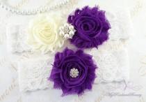 Wedding Garter Set, Bridal Garter, Belt, Shabby Chiffon Rosette Ivory Purple Garter, Sexy Garter, Handmade Garter, Wedding Garter GTF0026P wedding photo - Wedding Garter Set, Bridal Garter, Belt, Shabby Chiffon Rosette Ivory Purple Garter, Sexy Garter, Handmade Garter, Wedding Garter GTF0026P