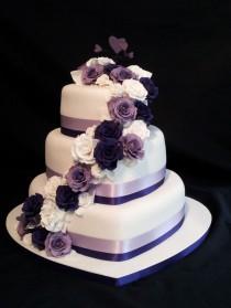 3 Tier Heart Shaped Wedding Cake. Roses Cascading Down With A Purple Theme.... - Weddings And Events wedding photo - 3 Tier Heart Shaped Wedding Cake. Roses Cascading Down With A Purple Theme.... - Weddings And Events