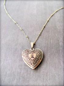 Personalized heart locket necklace Bridesmaid gift Graduation gift SILVER heart locket Engraved initial Girlfriend gift Annie locket MEDIUM wedding photo - Personalized heart locket necklace Bridesmaid gift Graduation gift SILVER heart locket Engraved initial Girlfriend gift Annie locket MEDIUM