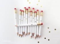 White and Gold Foil Heart Mini Pencils // Bridal or Baby Shower Game Pencils wedding photo - White and Gold Foil Heart Mini Pencils // Bridal or Baby Shower Game Pencils