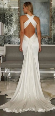 Simple Plunging Mermaid Criss-cross Back Wedding Dress wedding photo - Simple Plunging Mermaid Criss-cross Back Wedding Dress