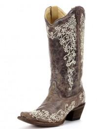 Women's Brown Crater Bone Embroidery Boot - A1094 wedding photo - Women's Brown Crater Bone Embroidery Boot - A1094